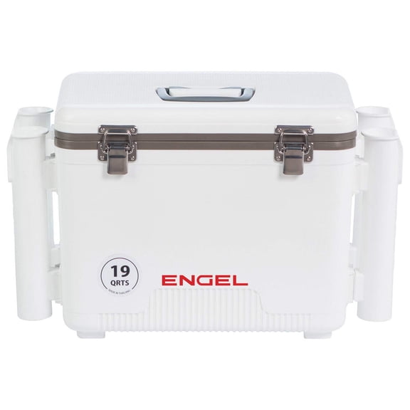 ENGEL 19 Qt Leak-Proof Insulated Drybox Cooler with 4 Rod Holders - White