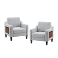 thumbnail image 4 of EOP Modern Upholstered Armchairs Set of 2, Linen Fabric Accent Chairs with 2 Side Pockets, Living Room Chairs with Foldable Table, Comfy Reading Chairs for Bedroom, Light Gray, 4 of 9