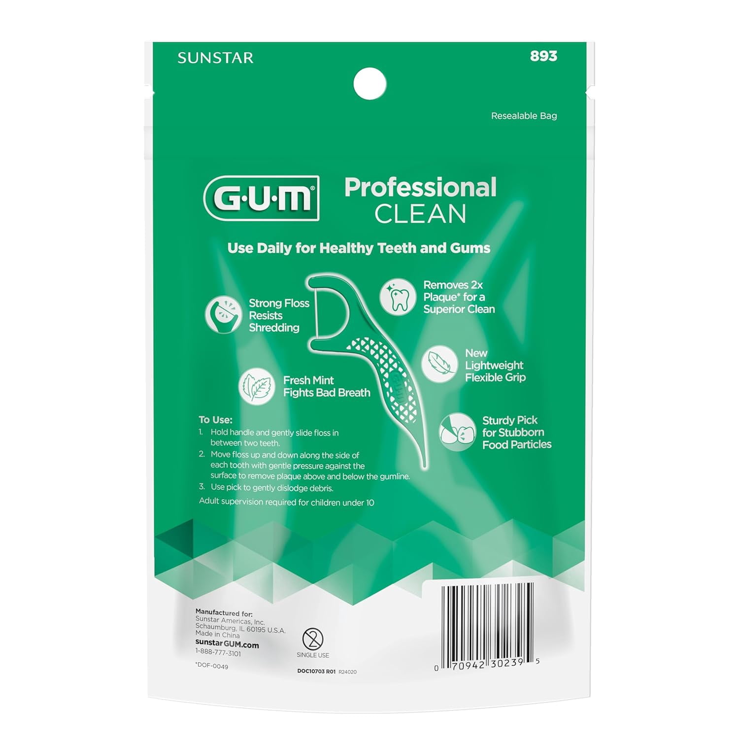 Professional Clean Floss Picks - Extra Strong Shred-Resistant Floss, Easy Grip Handle - Dental Flossers for Adults - Fresh Mint Flavor, 90 Count (Pack of 6)