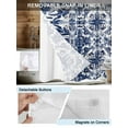 thumbnail image 5 of No Hook Shower Curtain with Snap-in Liner, Navy Blue Boho Waterproof Fabric Bathroom Curtains, Ehtnic Abstract Art Modern Geometric Bath Curtains & Mesh Top Window Stand Up Stall 72"x96" Extra Long, 5 of 9