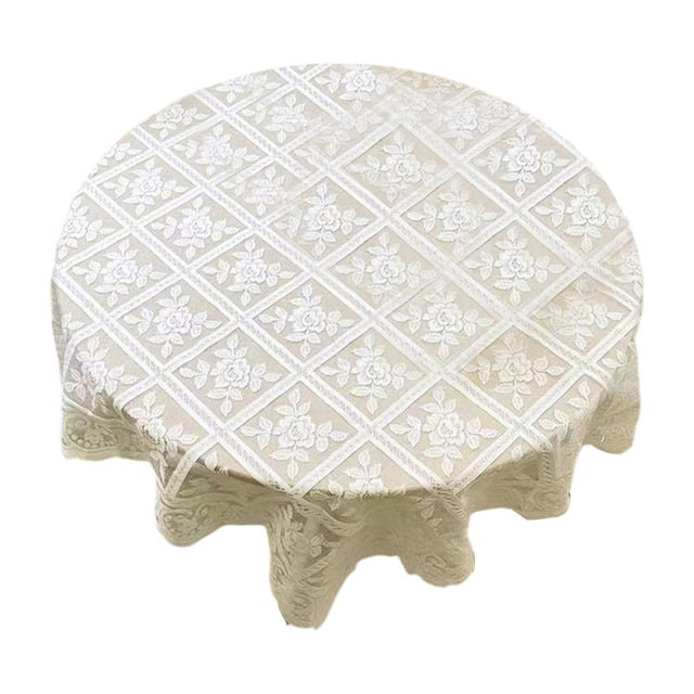 Vintage 35 Inch Ecru Square Lace Tablecloth Floral Embroidered Small Table Cover For Wedding Halloween Party Dinning Holiday