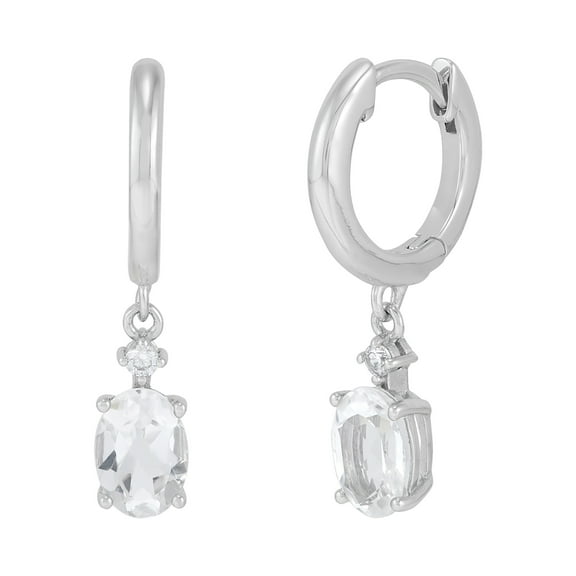 Brilliance Fine Jewelry Oval White Topaz and White Cubic Zirconia Hoop Earrings in Sterling Silver