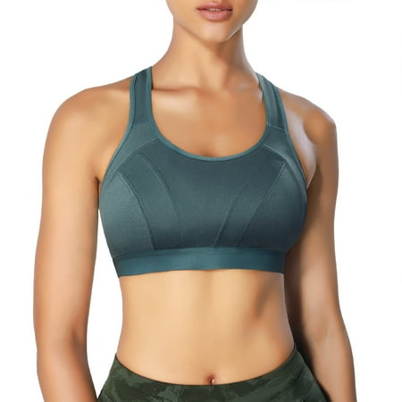 

Junlan High Impact Sports Bra with Adjustable Straps Racerback Running Bras Wireless Hook Quick Dry Max Support for Women(Green XL)