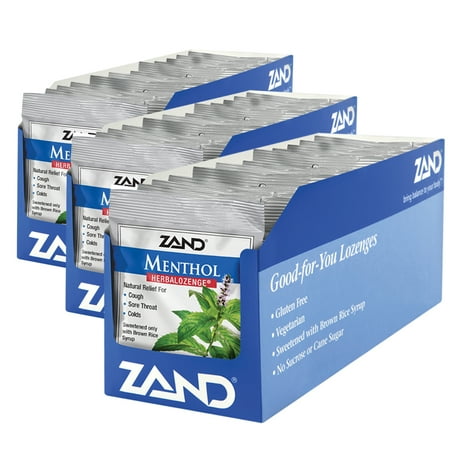 Zand HerbaLozenge Menthol | Peppermint & Eucalyptus Lozenges w/ Herbal Blend for Soothing Throat | No Corn Syrup, No Cane Sugar | 36 Bags, 15 Lozenges