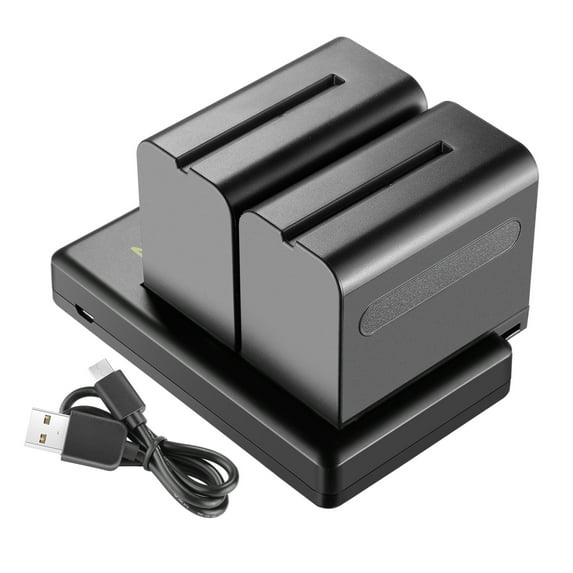 Neewer 2-Pack 6600mAh Li-ion Replacement Battery with USB Charger, Compatible with Sony NP-F970 F960 F950 F770 F750 F570 F550, Handycams and Neewer Led Light, Monitor, Motorized Slider