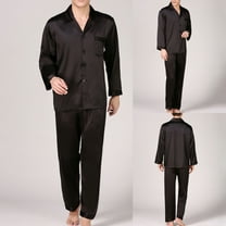 cllios Mens Silk Satin Pajamas Sets Long Sleeve Sleepwear 2 Piece Button-Down Loungewear Pjs Classic Comfy Soft Sleep Set