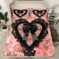 thumbnail image 2 of Manfei Princess Black Bow Bed Sheets, Chic Lattice Ribbon King Sheets, Vintage Pink Blossom Sheet Set, Super Cozy Room Decor 4 Pieces, 2 of 7