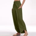 thumbnail image 4 of WFJCJPAF 2025 New Product Pants for Women Plus Size Stretch,Women Imitation Cotton Linen Solid Color Elastic Waist Irregular Pants With Pockets At The Bottom Of The Pants - Army Green XXL, 4 of 8