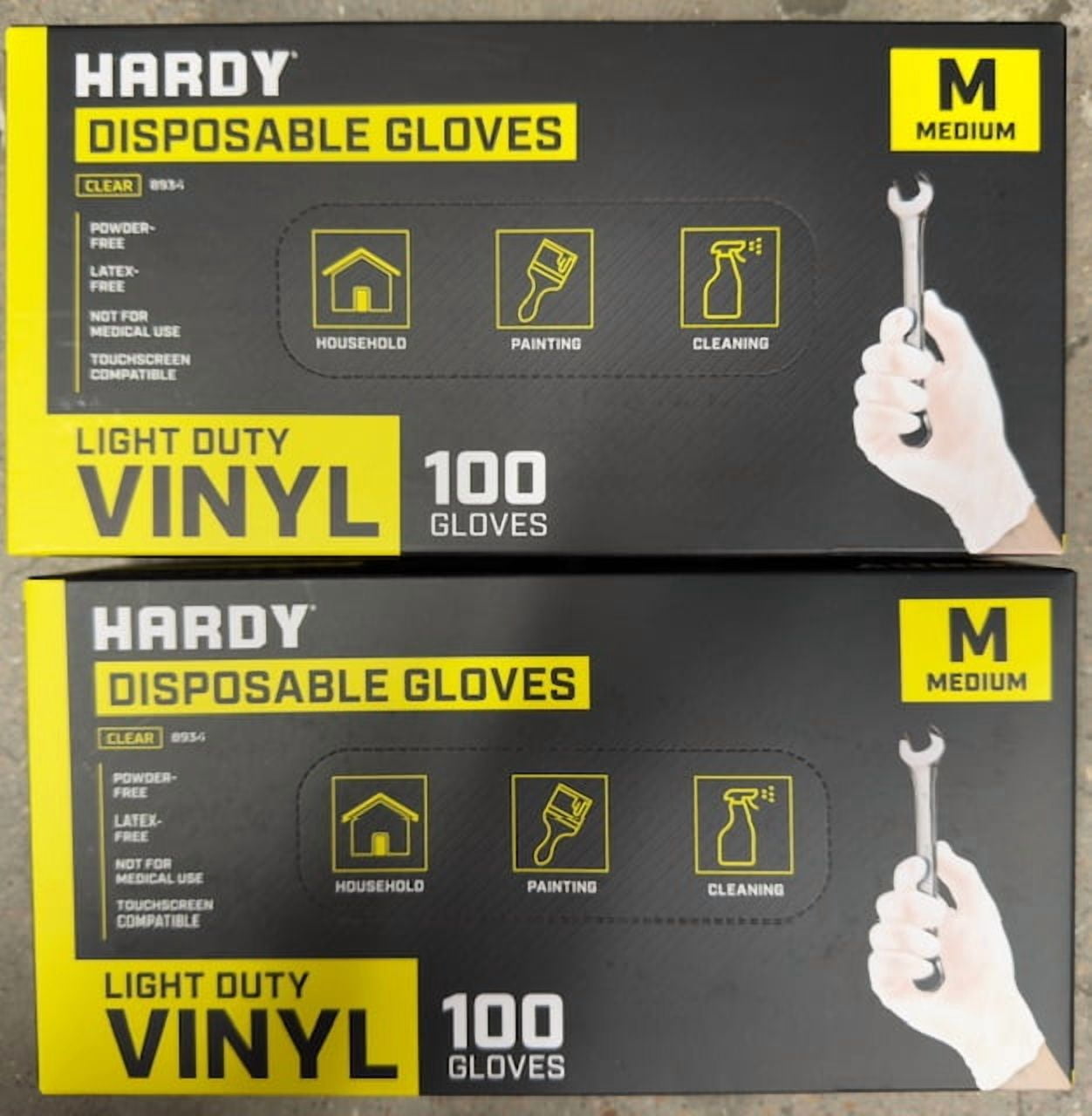 HARDY Vinyl Gloves, 100 Pack, Medium (2 Boxes)