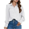 thumbnail image 4 of Button Down Shirts for Women Puff Long Sleeve Blouses Pleated Solid Color Tops Cotton Loose Casual Basic Tee (White L), 4 of 7