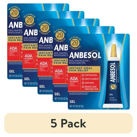 (5 pack) Anbesol Gel Maximum Strength, Instant Oral Pain Relief, 0.33 oz.