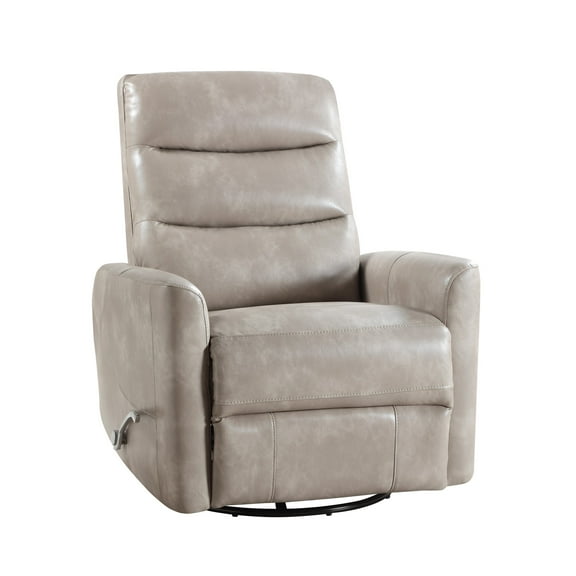 Aki Swivel Manual Recliner Chair, Adjustable Rest, Gray Faux Leather