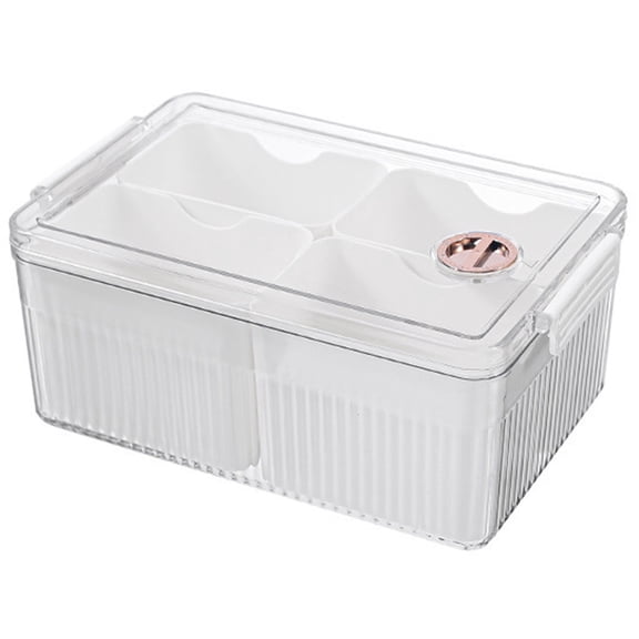 Shoreew Refrigerator Storage Box with 4 Detachable Bins Clear Lid Large Capacity Rectangle Fridge Vegetables Fruits Organizer Holder Kitchen Food Container