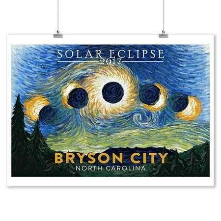 Bryson City, North Carolina - Starry Night - Solar Eclipse 2017 - Lantern Press Artwork (9x12 Art Print, Wall Decor Travel