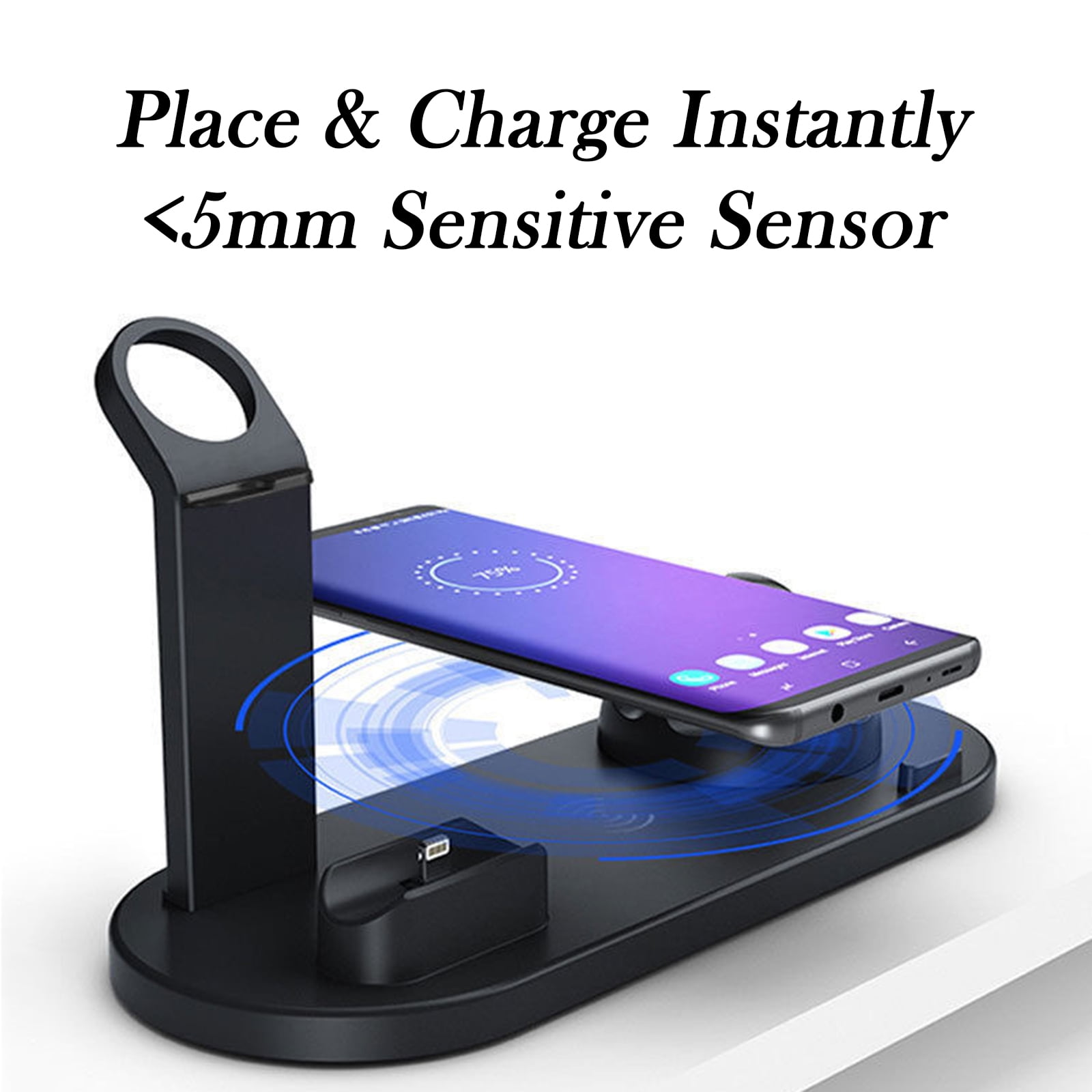 15W Fast Wireless Charging Stand - 360° Rotatable Charging Dock Station Multi-Interface for iPhone/Apple Watch/AirPods/Android