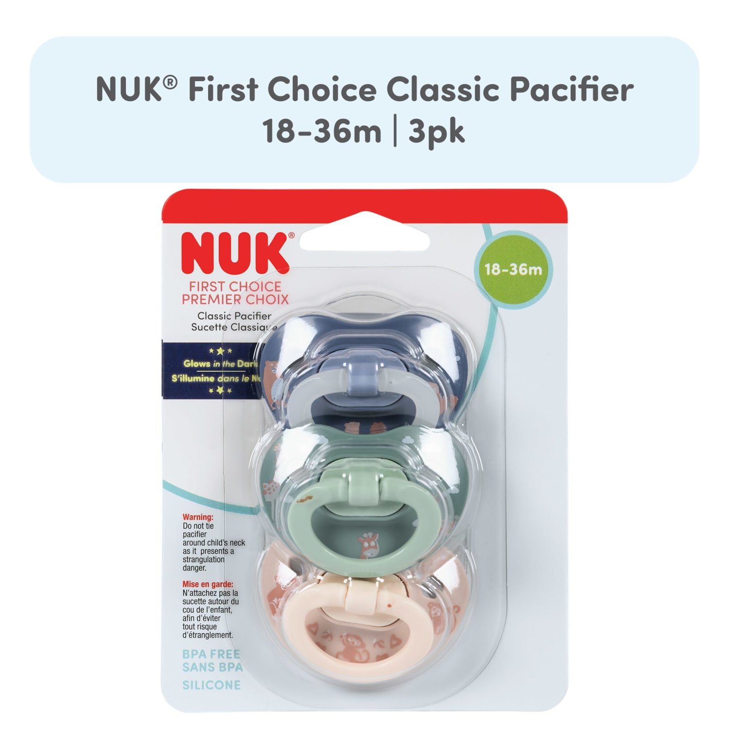NUK First Choice Classic Pacifier, 18-36 months, 3-Pack