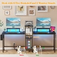 thumbnail image 6 of 2 Person Gaming Desk with LED Lights, 71 Inch Computer Desk with Power Outlets and Monitor Stand, Double Desk with Storage Bag and Headphone Hooks, Study Writing Table for Home Office, Black, 6 of 8