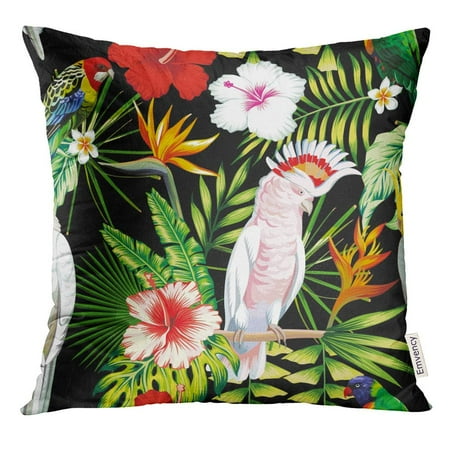 Tailed Tropic Bird - CMFUN Tropic Exotic Multicolor Birds Parrot Macaw with Tropical Plants Banana Palm Leaves Flowers Strelitzia Pillow Case 16x16 Inches Pillowcase