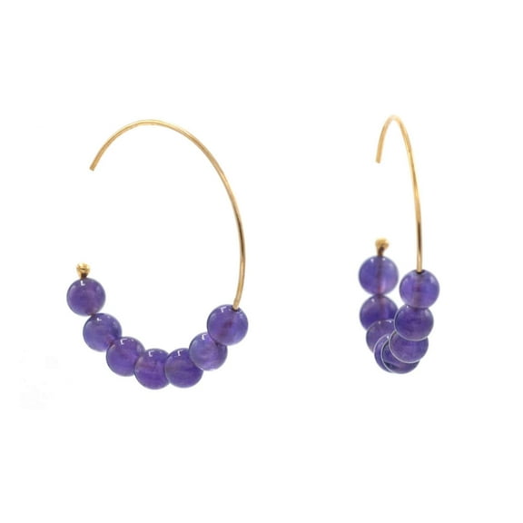 14k Gold-Filled Hoop Earrings made with Semi-Precious Gemstones (Amethyst) for Men and Women