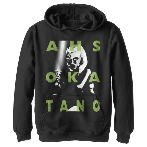 Boy's Star Wars: The Clone Wars Ahsoka Tano Text Overlay Pull Over Hoodie Black X Large