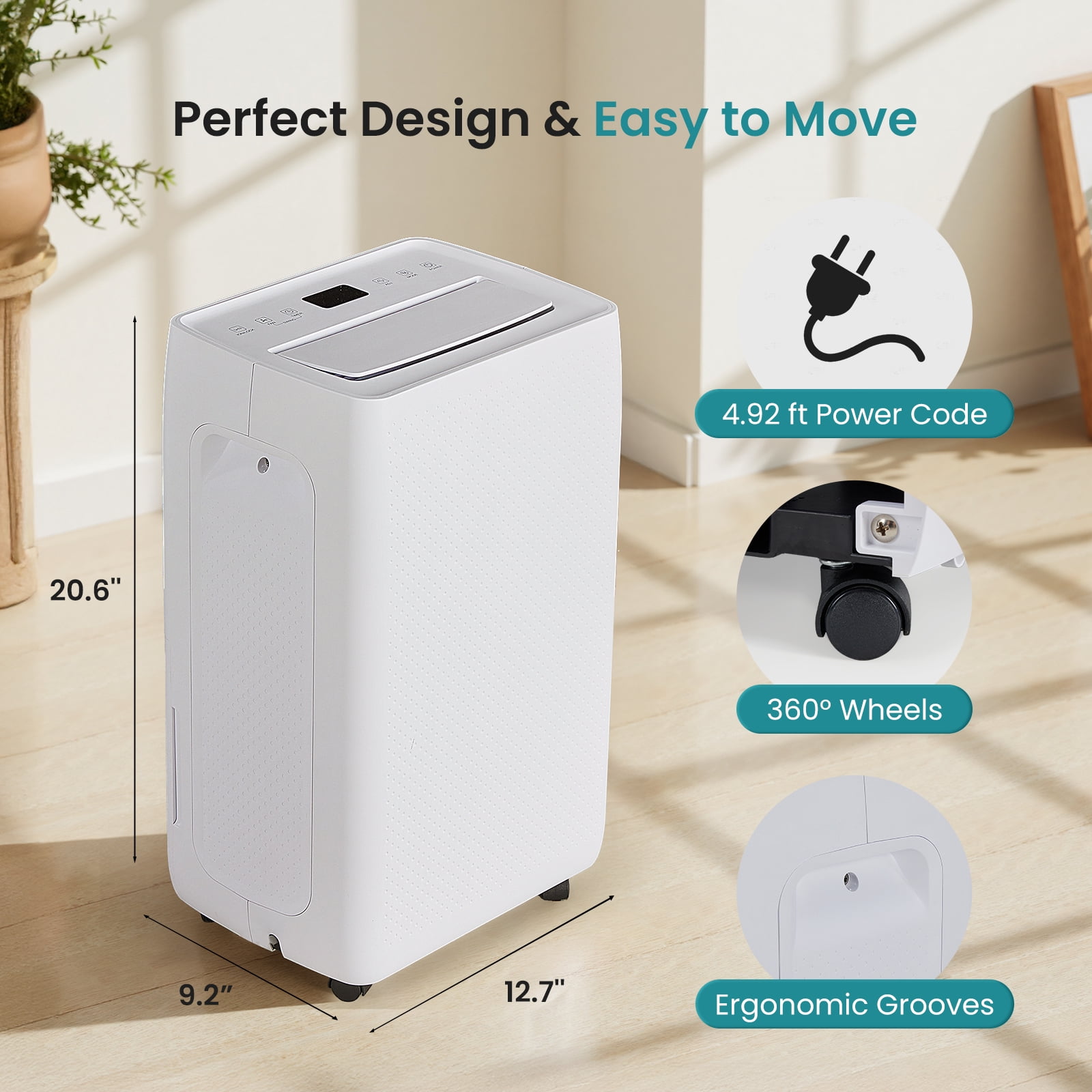 EDX 9 Pint Small Dehumidifier, Silent Mini Dehumidifier, Portable Dehumidifier,for Bathroom, Room, RV House, White