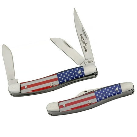 3.5 Stockman Folding Knife with 3CR13 Stainless Steel Blades and ABS Handle with USA Flag Design