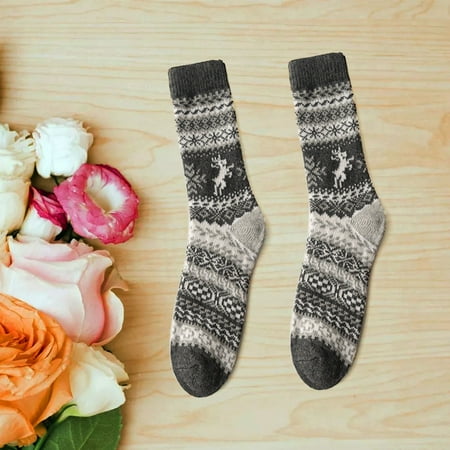 

Womens Socks 1 Pairs Womens Ethnic Wool Socks Retro Christmas Fawn Rabbit Wool Socks Warm Socks