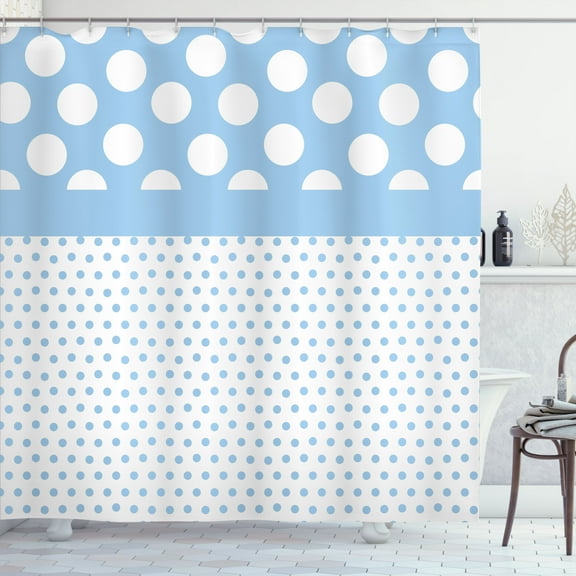 Ambesonne Vintage Shower Curtain, Blue Polka Dots, 69"Wx70"L, White Blue