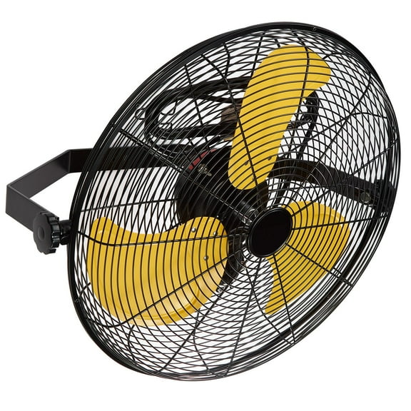 18-Inch High Velocity Wall-Mounted Fan, 4600 CFM, Safety Yellow Blade, 9ft Cord, 180-Degree Tilting, 3-Speed Industrial Shop Fan for Patio & Garage Use - UL Listed