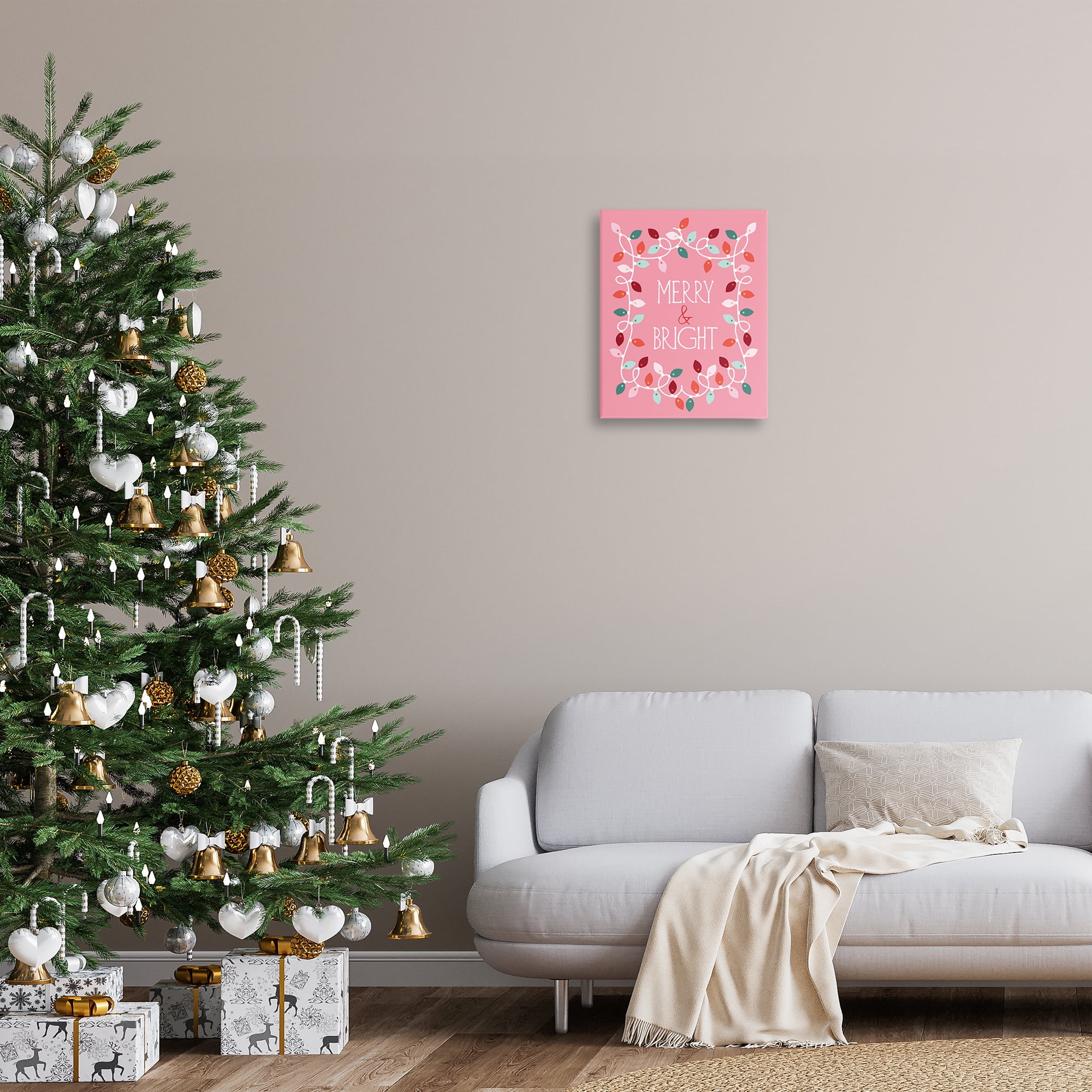 Stupell Industries Merry and Bright Pink Holiday Painting Gallery Wrapped Canvas Art Prints Wall Art, 16 x 20