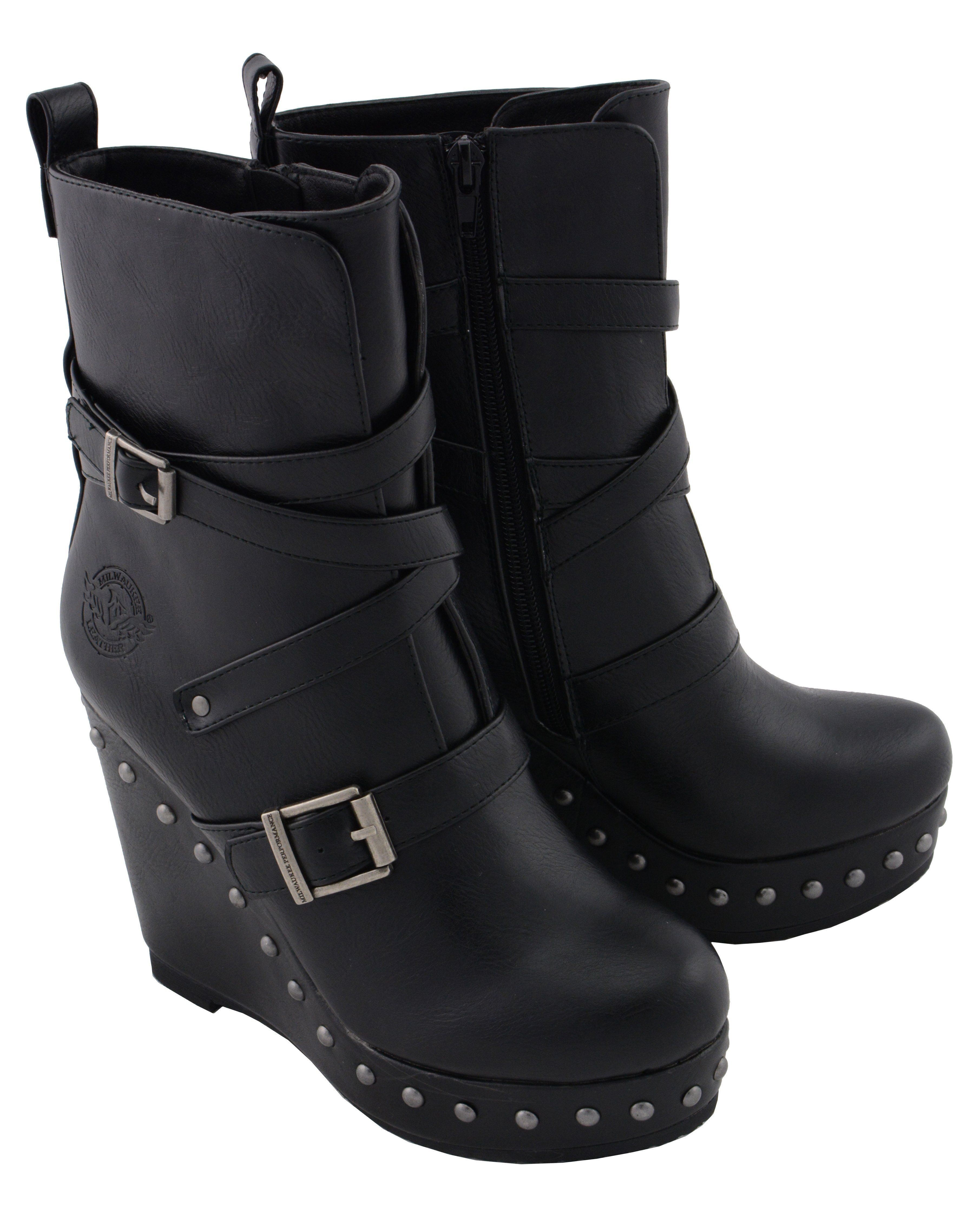 Triple Strap Boots with Platform Wedge 