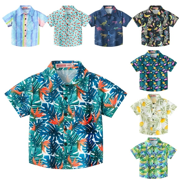 LYMAYTER Newborn Kids Casual Shirts for Infant Boys Summer Printed Short Sleeve Shirts V-Neck T-Shirt 6 Months-7 Years
