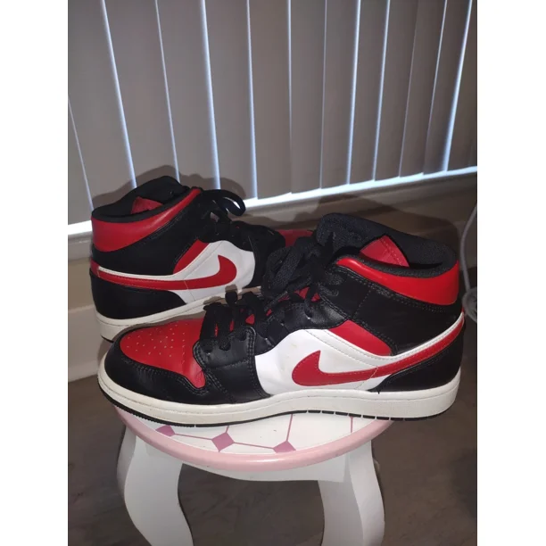 N I-K-E A i r-Jor-dan 1 Mid Men's Shoes Size 8 White/Gym Red-Black