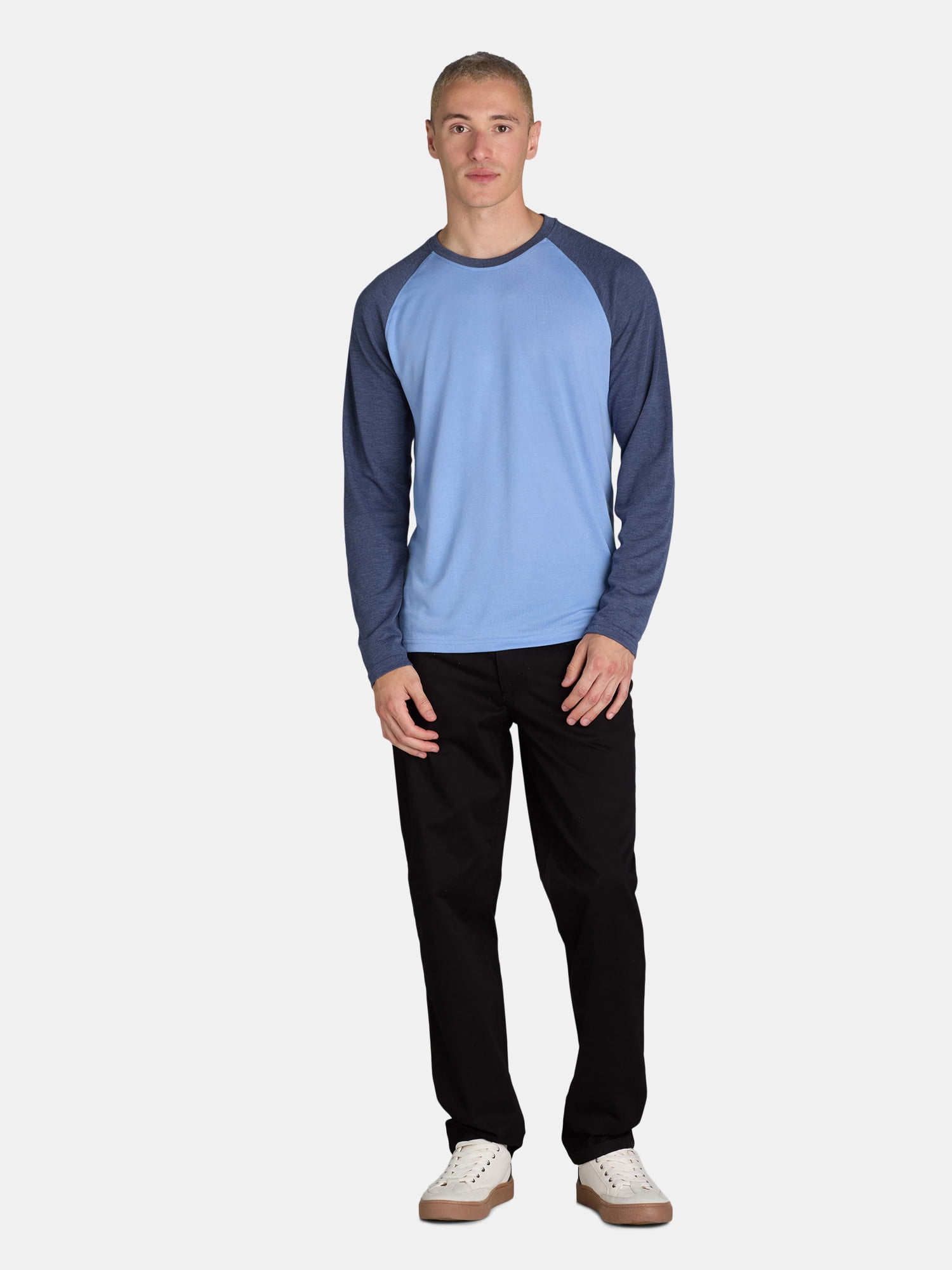 George Men's and Big Men’s Raglan Crewneck Tee with Long Sleeves, Sizes S-3XL