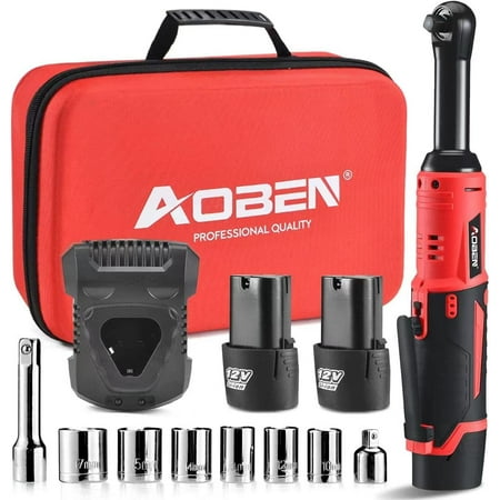 

Extended Cordless Ratchet Wrench Kit 4.7 Long Reach 3/8 ratchet 40 Ft-lbs Electric Power Ratchet Set with Variable Speed Trigger 2 Packs 2000mAh Lithium-Ion Battery And Charger 8 Sockets