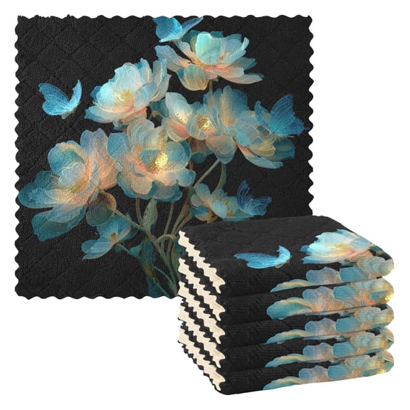 6 Pieces of Kitchen Towels 11x11Inch Kitchen Dish Cloths Kitchen Dish Towels Reuseable Cleaning Cloths Flowers