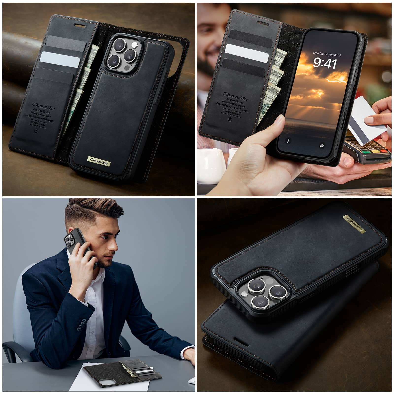 Magnetic 2 in 1 Magsafe Detachable Wallet Case for iPhone 16 Pro Max with Card Holder Women Men, Retro PU Leather【RFID Blocking】Kickstand Shockproof Cover