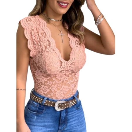 Sinhoon Women V-Neck Slim Fit Lace Blouse Tops