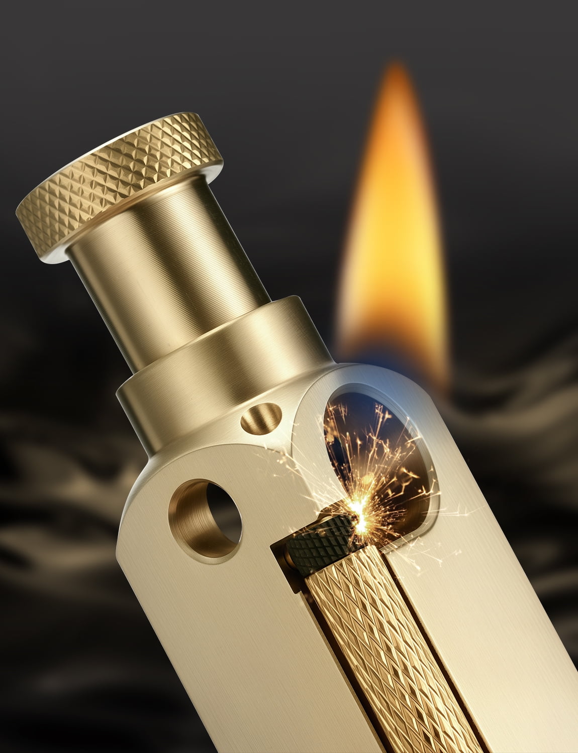 Classic Soft-Flame Windproof Retro Copper Kerosene Lighter, Refillable, Cigar, Side-Slide Grinding Wheel, Dual-Flame Jet, Sealed, Metal, Antique, Famous, Unique, Men's Gift, Thorens Flamido