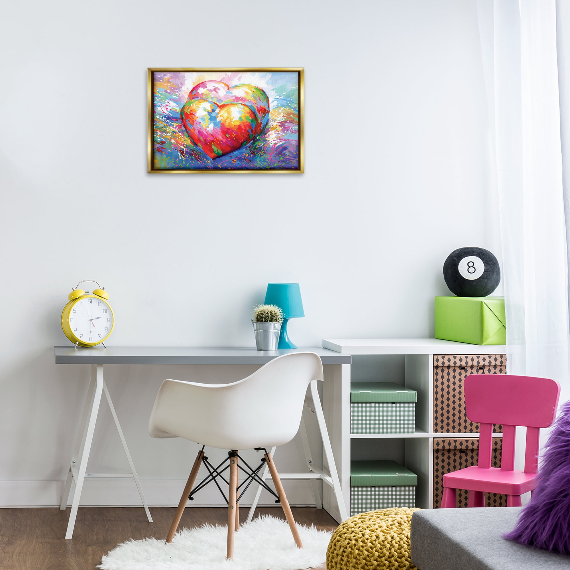 Stupell Industries Forever In My Heart Abstraction Abstract Painting Gold Floater Framed Canvas Art Print Wall Art, 25 x 17
