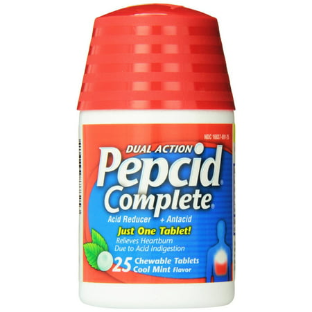36 PACKS : Pepcid Complete Acid Reducer + Antacid with Dual Action, Cool Mint, 25 Chewable