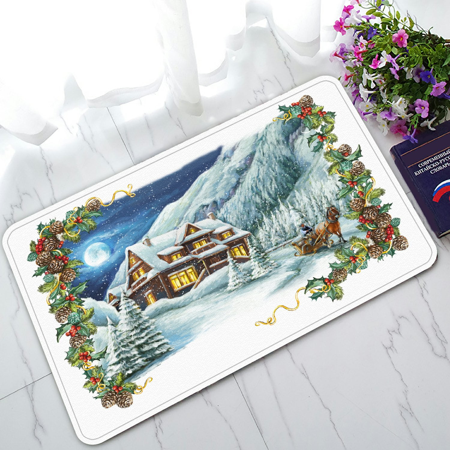 PHFZK Snow Doormat, Christmas Winter Happy Scene Doormat Outdoors/Indoor Doormat Home Floor Mats