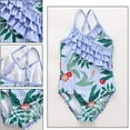 thumbnail image 4 of URMAGIC URMAGIC 4-12T Child Girls One Piece Ruffle Swimsuit Criss Cross Bathing Suit Swimwear/Stripe Leaf, 4 of 10