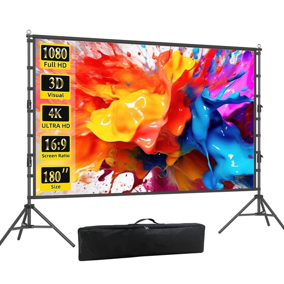Florascent 180" Projector Screen with Stand, Portable Projection Screen 16:9 4K HD Movie Screen for Outdoor Indoor Home Theater