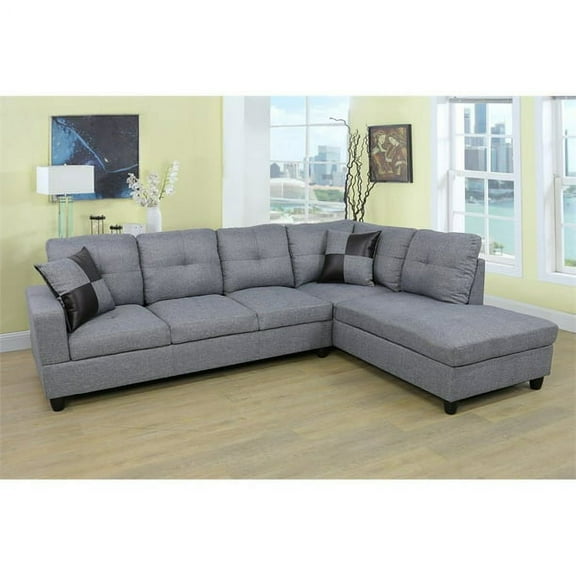 Ponliving 103.5" 2 Pieces L-Shaped Modern Sectional Sofa with Chaise and Pillows for Living Room Grey Linen Right Hand Facing