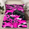 thumbnail image 2 of Feelyou Cartoon Pink Gamepad Queen Sheet Sets, Chic Camouflage Camo Flat Sheet, Teens Kids Boys Girls Queen Fitted Sheet, Super Cozy Room Decor, 4pcs, 2 of 7
