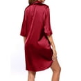 thumbnail image 2 of Camisón de seda Luxtrada para mujer, con mangas 3/4 y botones, de satén (rojo, XL), 2 of 8
