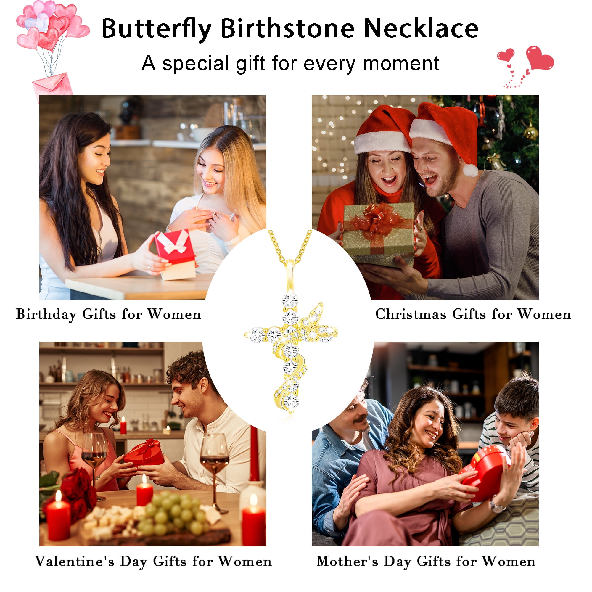 APSVO 18K Gold Plated Butterfly Cross Necklaces for Women Girls January Birthstone Pendant Chain with Red Garnet Birthday First Communion Graduation Mothers Day Jewelry Gifts Teen Her Mom Kids