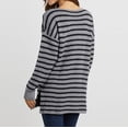 thumbnail image 4 of Baqcunre Womens Sweaters Women's Autumn And Winter Casual Loose Fitting Long Sleeved Round Neck Mid Length Hem With Split Stripe Patchwork Sweater Hoodies For Women Womens Fall Tops Grey L, 4 of 6