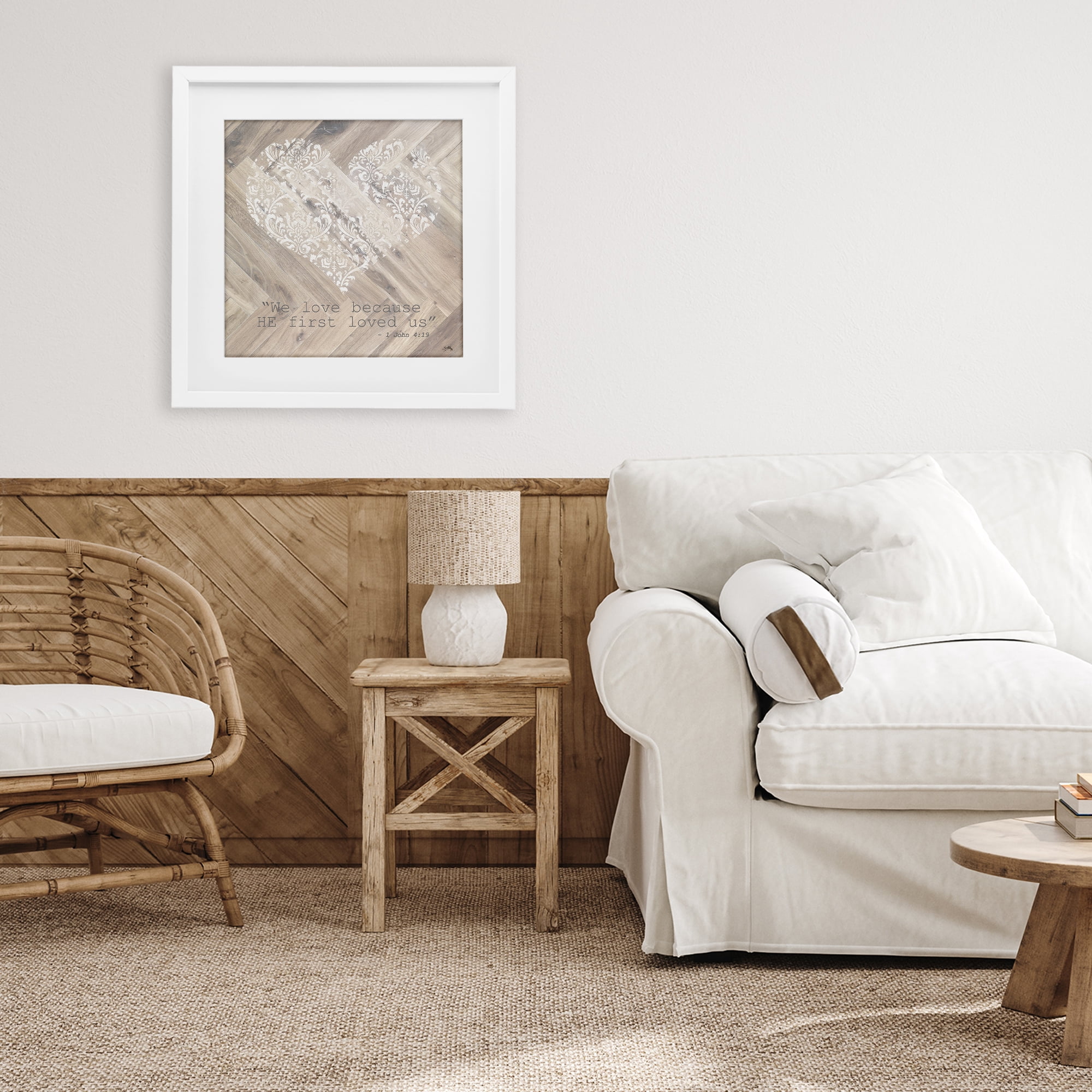 Stupell Industries He Loved Us First White Framed Print Under Glass, design by Elizabeth Medley